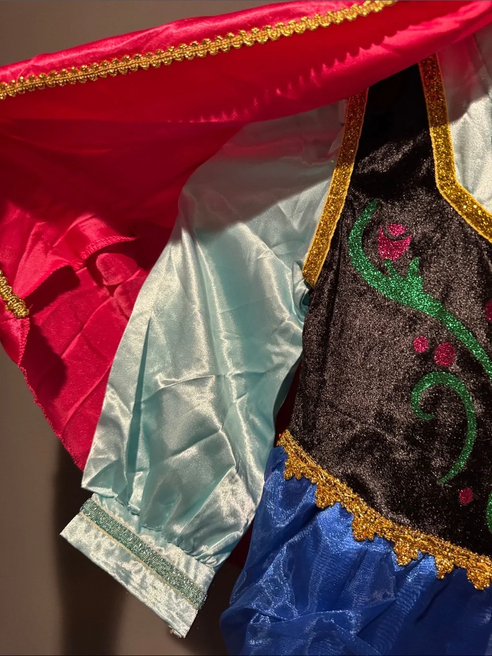 Frozen Anna inspired Blue & Pink Princess Cape Costume with Embroidered Bodie